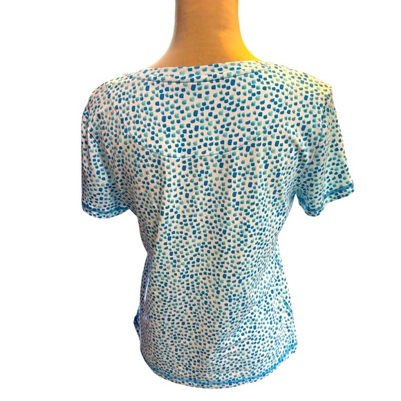 Weekends by Chicos Tee Vibrant Shades of Blue Splashed on White Soft Size Small. - Picture 8 of 10